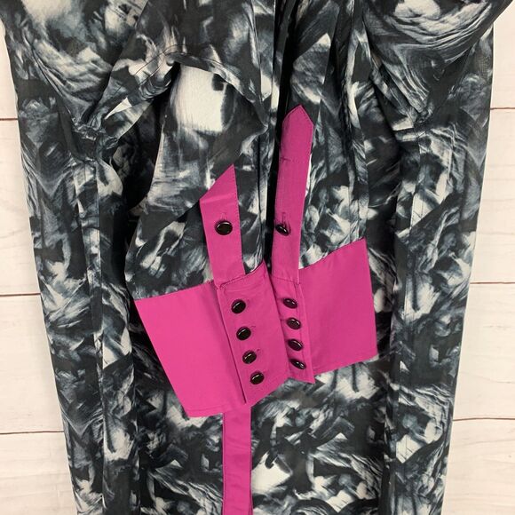 Kenneth Cole Long-sleeved Colorblock Blouse tunic Large 10 Collar Pink Black - Picture 5 of 13